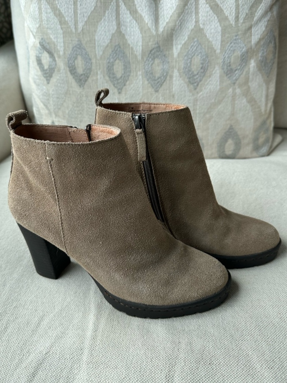 Caslon Taupe Suede Ankle Booties with Block Heel